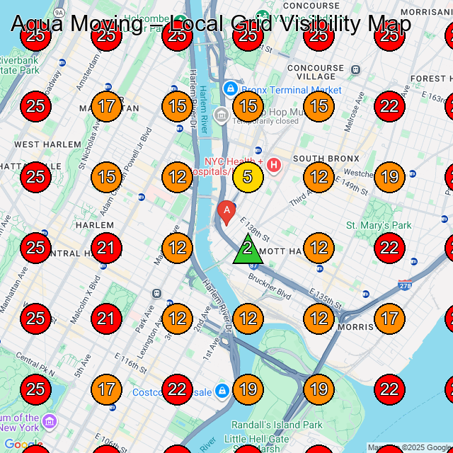 Aqua Moving GeoGrid visibility map for Moving Company in Bronx